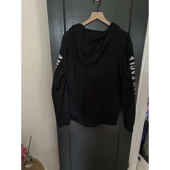 American Eagle Full Zip Hoodie Athleisure Jacket Graphic Logo Black M - Picture 5 of 6